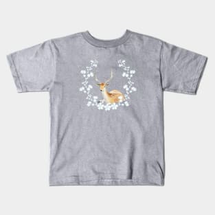 Deer Buck Design Watercolor Flower Wreath Kids T-Shirt